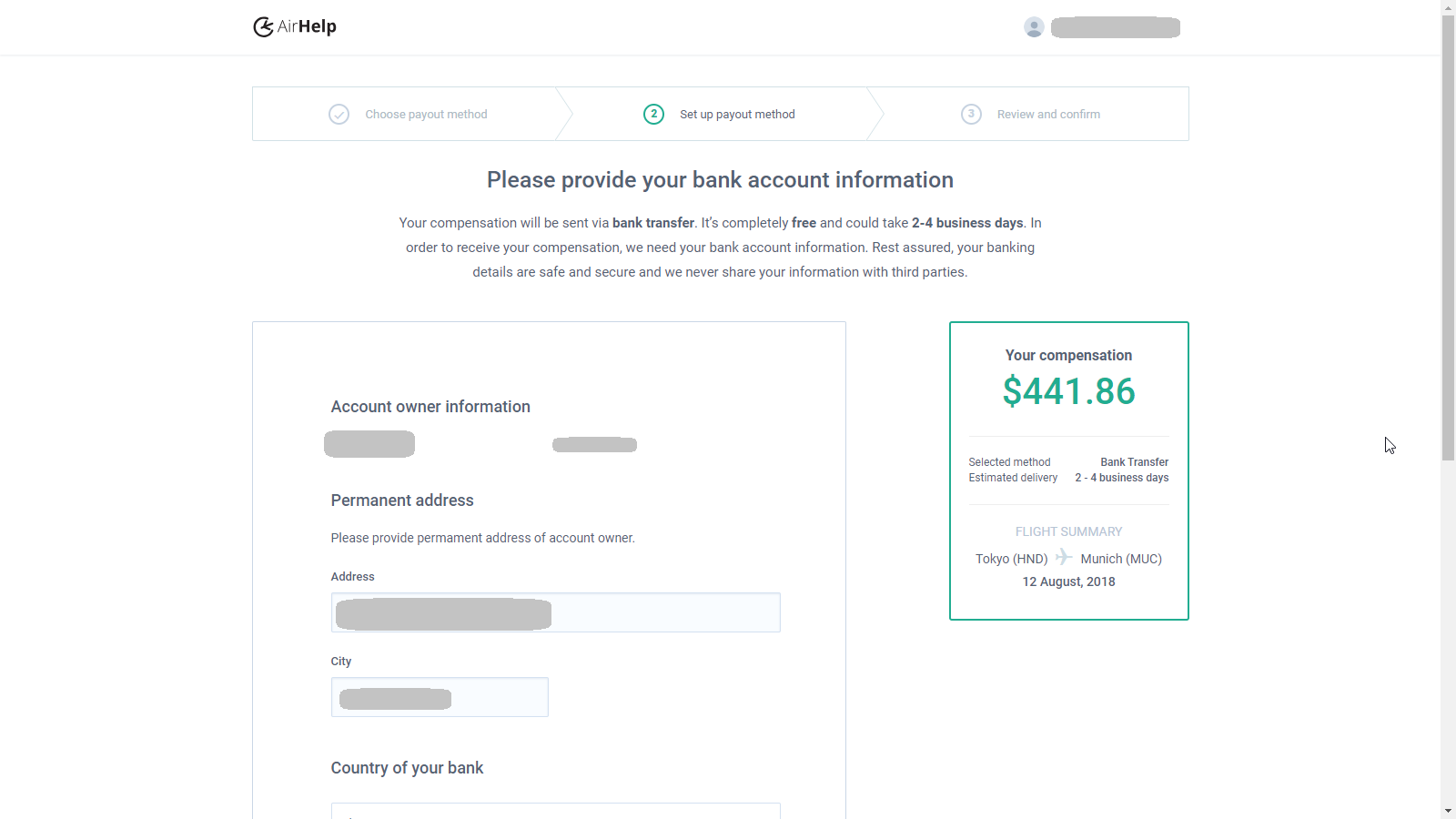 bank account info 銀行口座の情報記入